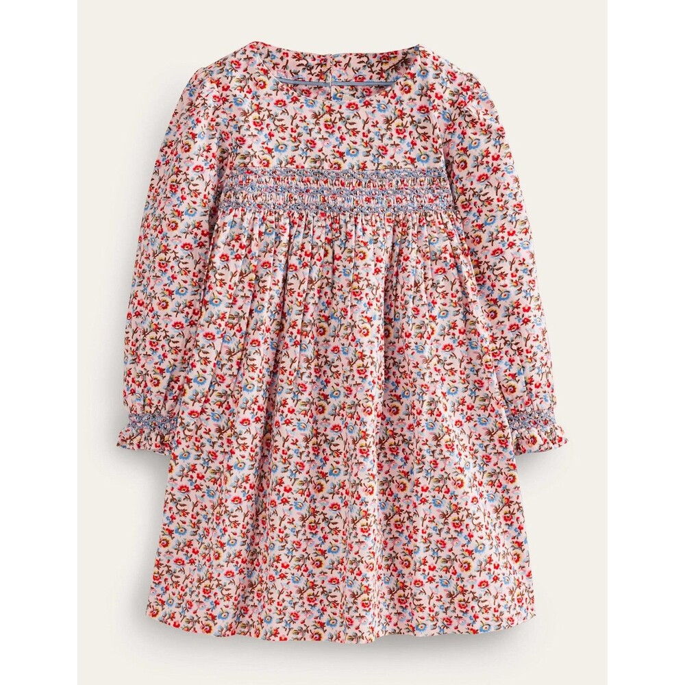 MINI BODEN Kids' Cord Smocked Dress Light Pink Bramble Embroidered 12-18 Months